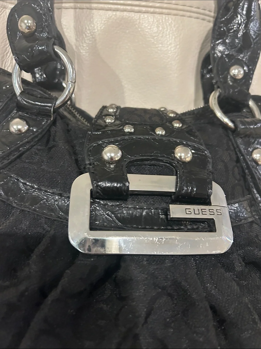 GUESS Vintage Y2K Black Monogram Satchel Handbag